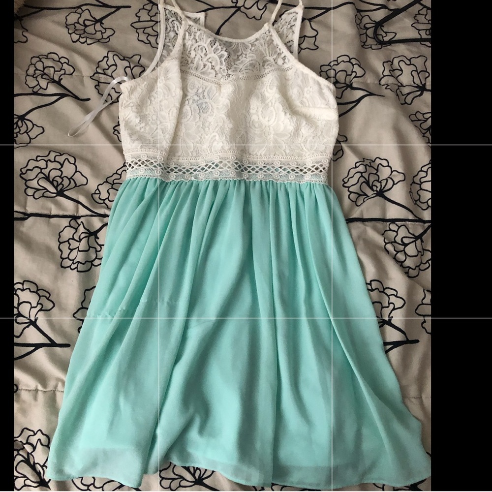 White and light blue dress